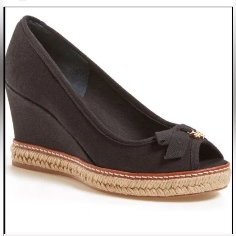 Tory Burch Jackie 2 Canvas Espadrille Wedge Women's 7.5 M